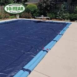 Polar 16' X 32' Rectangle Right Side Step Winter Pool Cover With 13 Blue 8 Ft. Double Water Tubes -Professional Pool Care Shop Pro Strength Polar Winter Pool Cover 16x32 ft Rectangle with Step Options 3