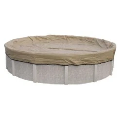 Polar Protector 24' Round Winter Pool Cover, 20 Year Warranty -Professional Pool Care Shop Round Polar Protector Above Ground Winter Pool Cover 20 Year Warranty Tan 2